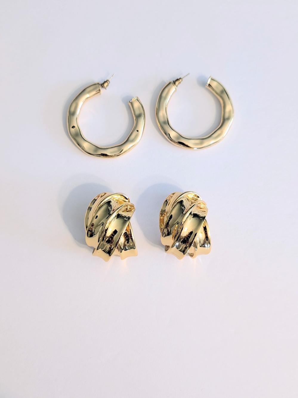 ASOS DESIGN & Anthropologie Gold Statement Earrings (2 Pairs) Knot Stud & Hoops